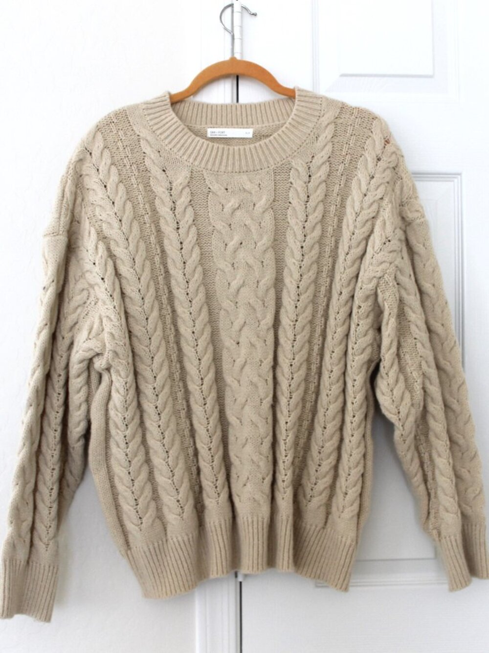 Oak + Fort Beige Oversized Cable Knit Crewneck Sweater